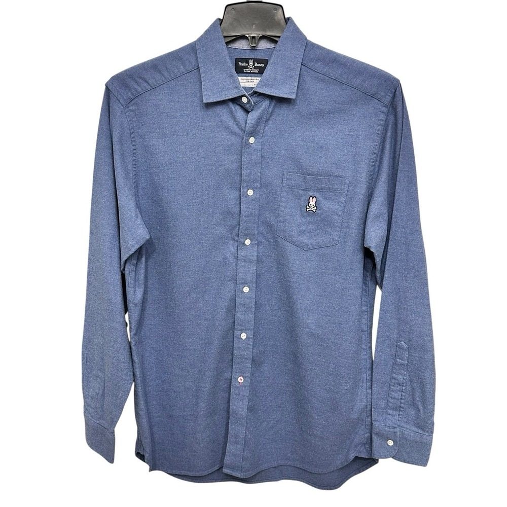 Psycho Bunny Shirt Mens Size Large Blue Button Up Long Sleeve 100% Cotton Pocket